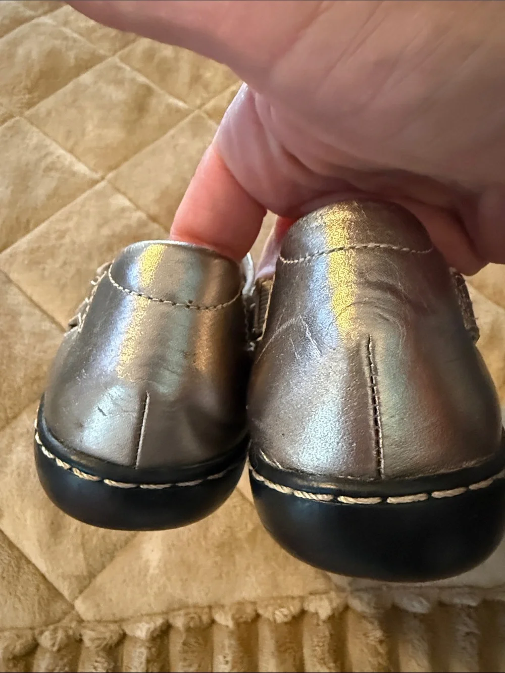 Clarks Metallic Silver Slip-On Maryjane Crossover Flats